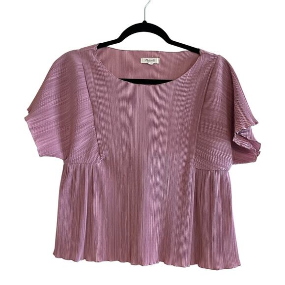 Madewell Texture & Thread Micropleat Short Sleeve Top Blouse Mauve Size Small - Picture 2 of 7